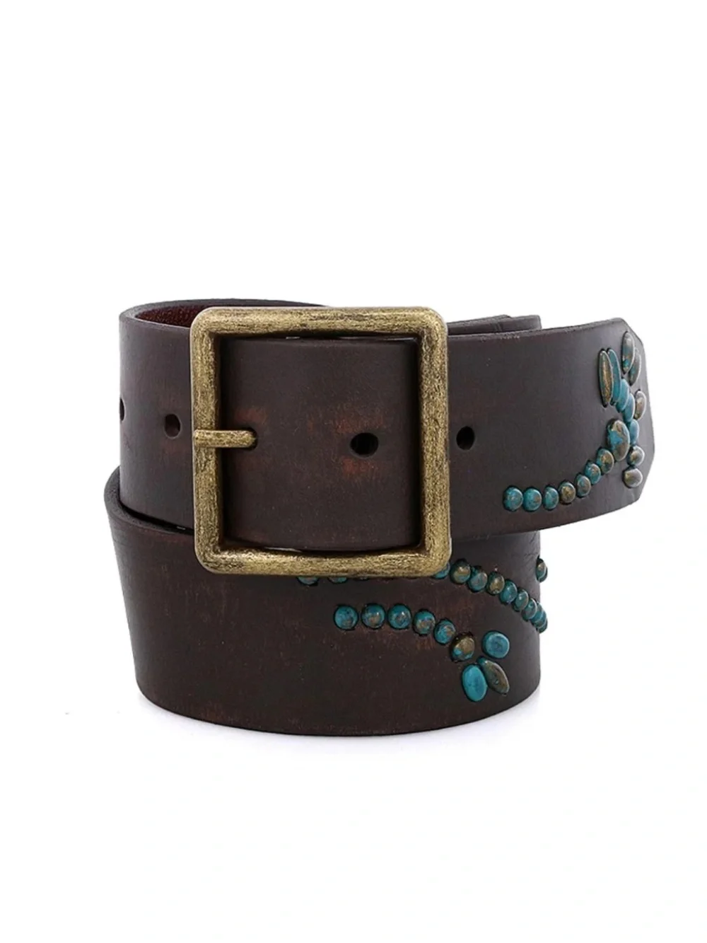 BED|STU Hudson NWT Brown Leather Belt with Turquoise Stud Detailing medium